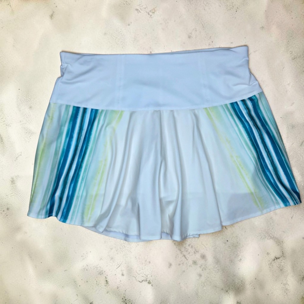 Lucky in Love Women White Turquoise Striped Tennis Skort Medium Activewear Skirt